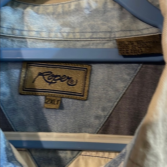 Roper Men's Color-Block Button Down Shirt - Navy, Cream, Khaki - Picture 4 of 10